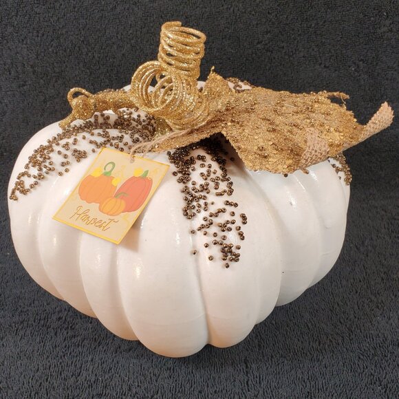 Holiday / Christmas / Fall White & Gold Pumpkin Tabletop Decor - Picture 1 of 4